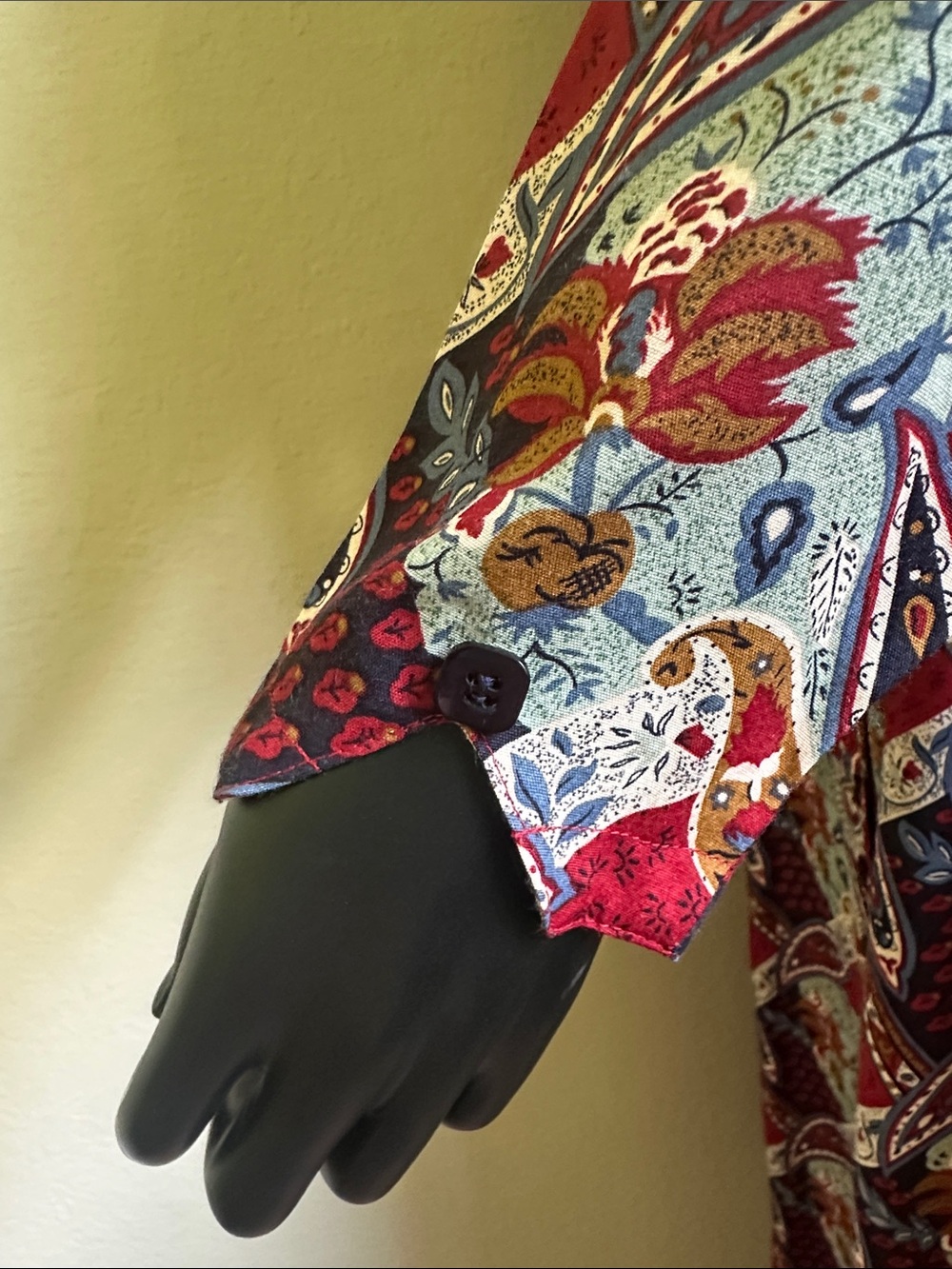 Vintage Erika Burgundy Paisley Button-Front Lace-Up Back Long Sleeve Maxi Dress - Picture 13 of 16